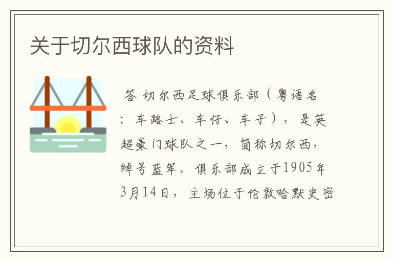 关于切尔西球队的资料