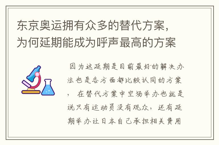东京奥运拥有众多的替代方案,为何延期能成为呼声最高的方案?