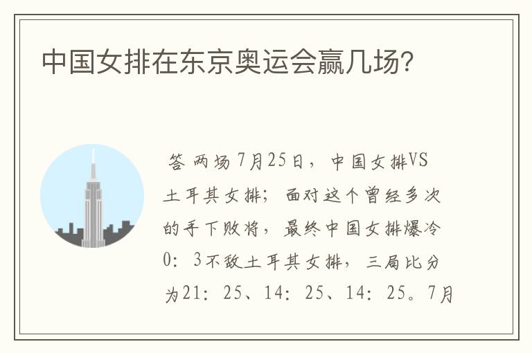 中国女排在东京奥运会赢几场?