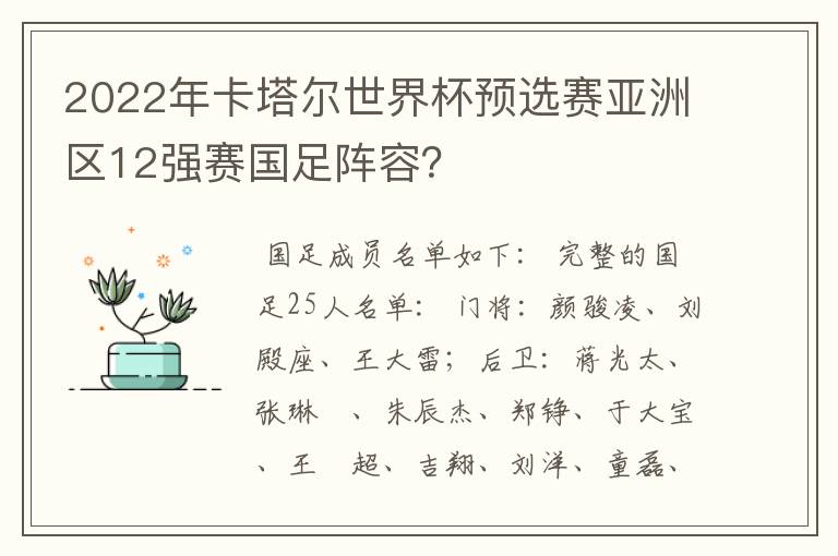 2022年卡塔尔世界杯预选赛亚洲区12强赛国足阵容?