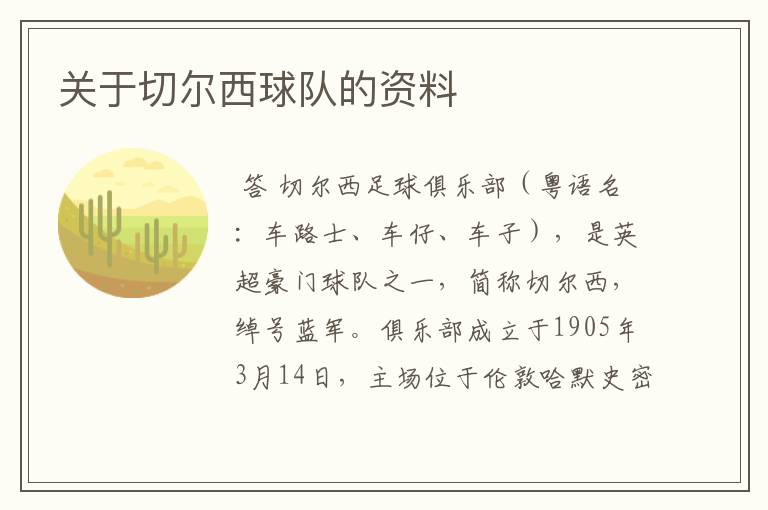 关于切尔西球队的资料