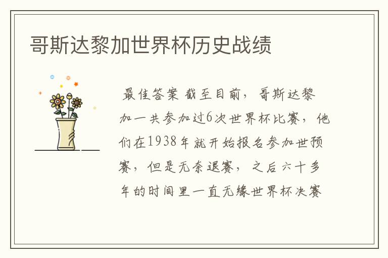 哥斯达黎加世界杯历史战绩