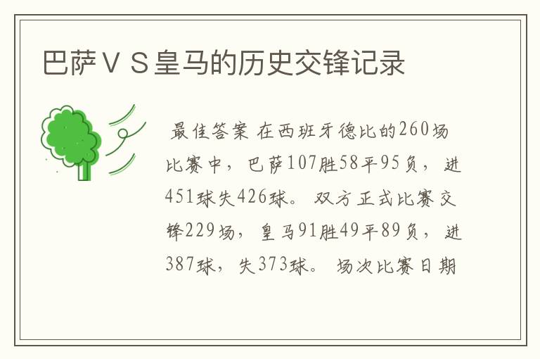 巴萨VS皇马的历史交锋记录