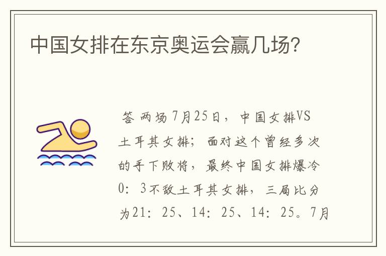 中国女排在东京奥运会赢几场?