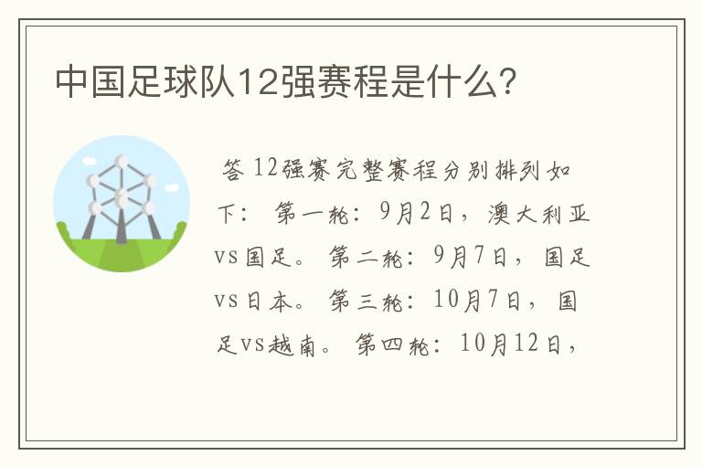 中国足球队12强赛程是什么?