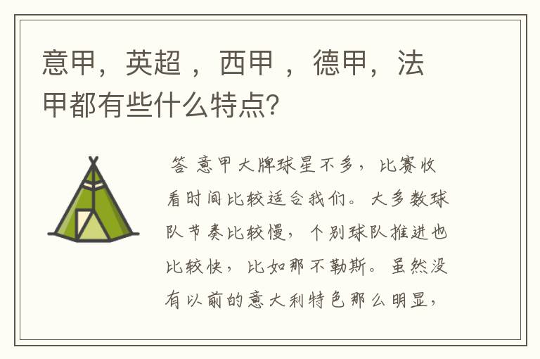 意甲,英超 ,西甲 ,德甲,法甲都有些什么特点?