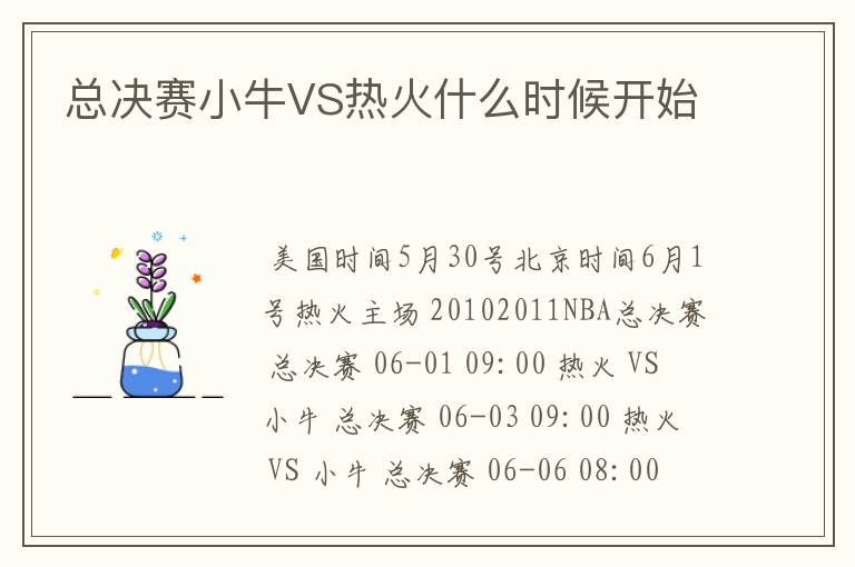 总决赛小牛VS热火什么时候开始