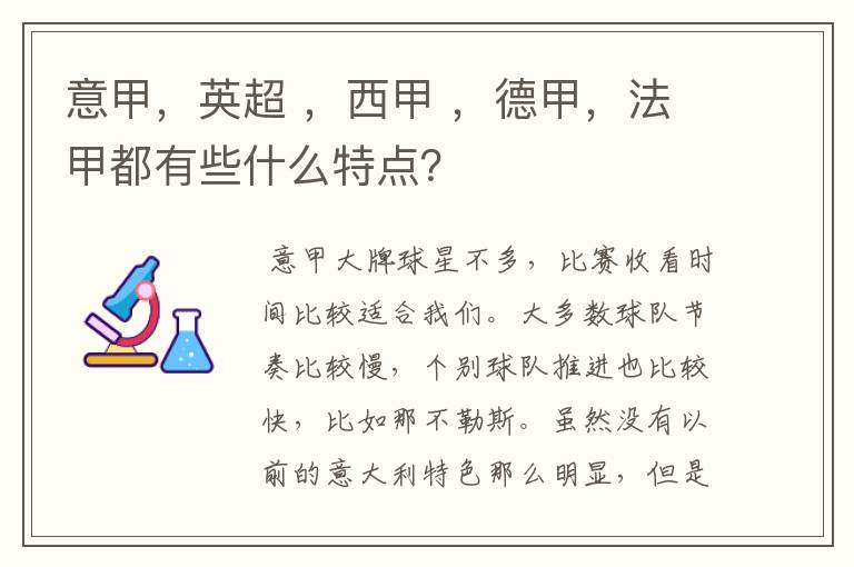 意甲,英超 ,西甲 ,德甲,法甲都有些什么特点?