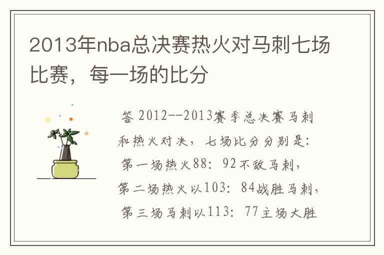 2013年nba总决赛热火对马刺七场比赛,每一场的比分