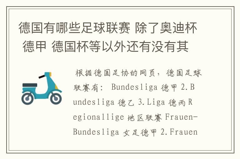 德国有哪些足球联赛 除了奥迪杯 德甲 德国杯等以外还有没有其他的？