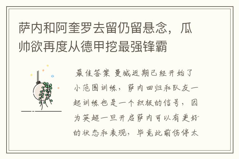 萨内和阿奎罗去留仍留悬念,瓜帅欲再度从德甲挖最强锋霸
