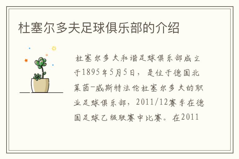 杜塞尔多夫足球俱乐部的介绍