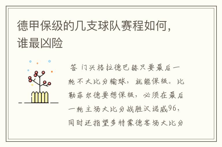 德甲保级的几支球队赛程如何,谁最凶险