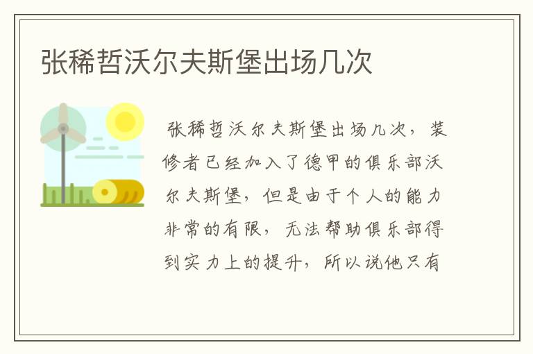 张稀哲沃尔夫斯堡出场几次