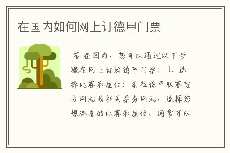 在国内如何网上订德甲门票