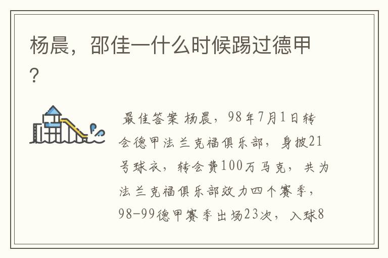 杨晨,邵佳一什么时候踢过德甲?