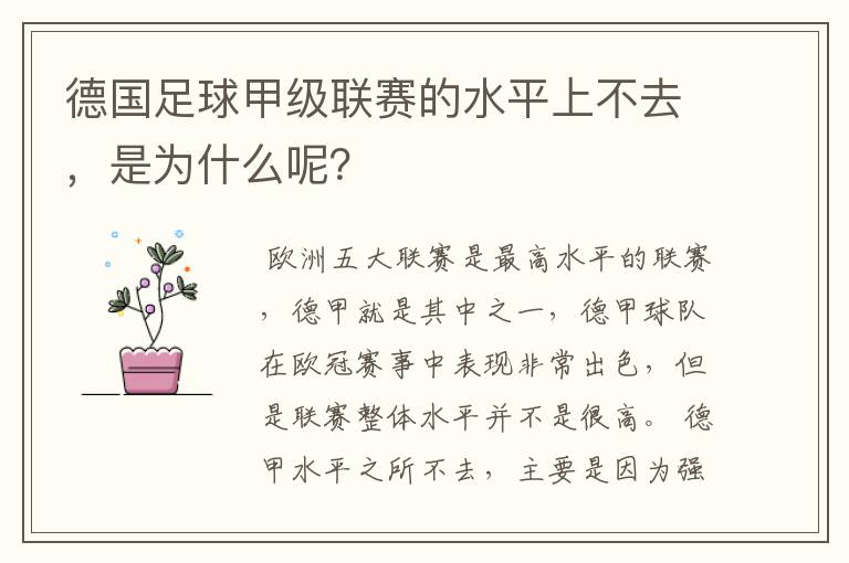 德国足球甲级联赛的水平上不去,是为什么呢?
