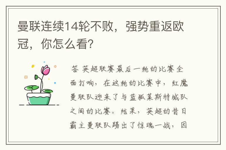 曼联连续14轮不败,强势重返欧冠,你怎么看?
