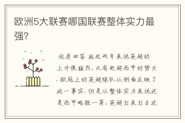 欧洲5大联赛哪国联赛整体实力最强?