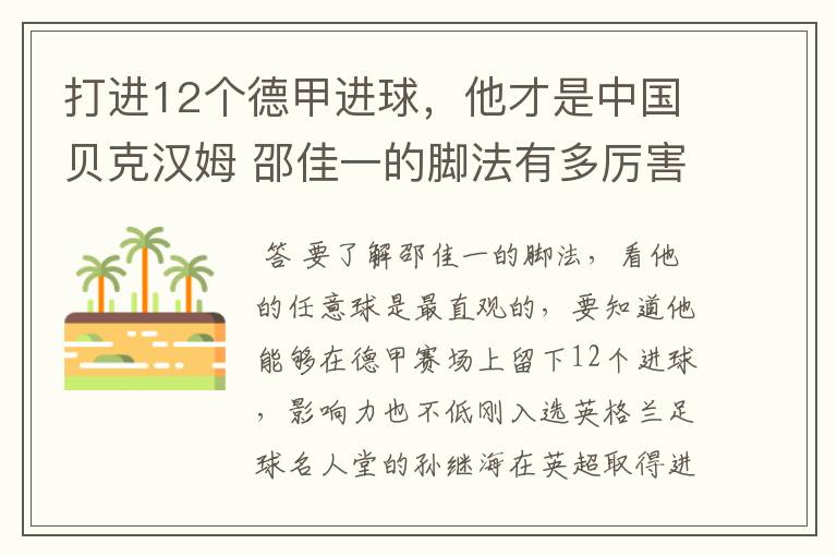 打进12个德甲进球,他才是中国贝克汉姆 邵佳一的脚法有多厉害