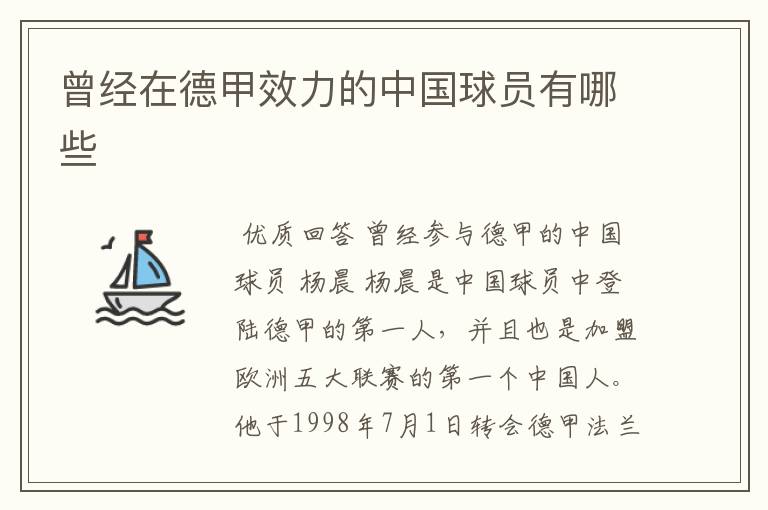 曾经在德甲效力的中国球员有哪些