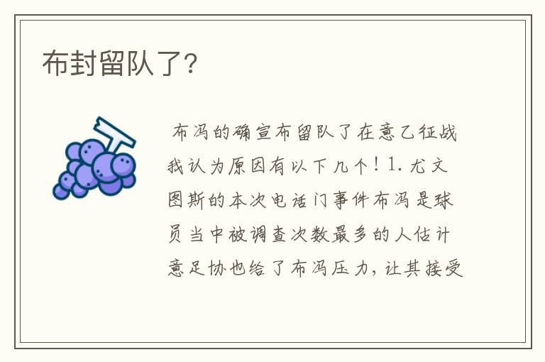 布封留队了?