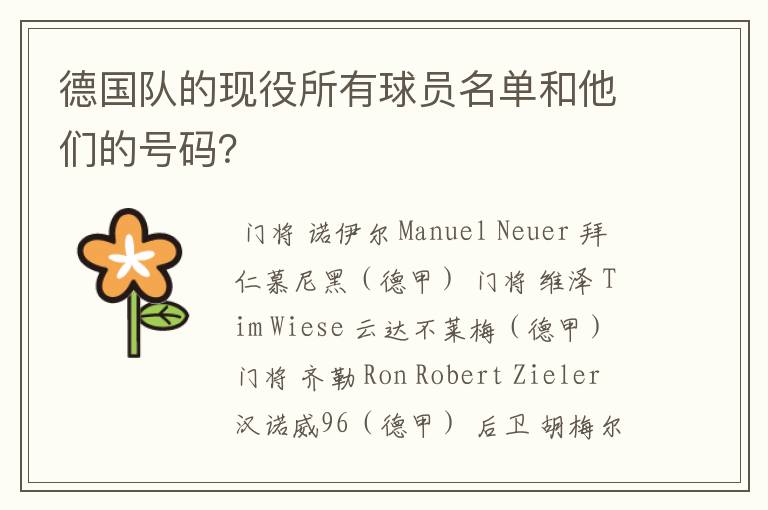 德国队的现役所有球员名单和他们的号码?
