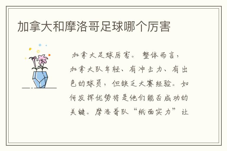 加拿大和摩洛哥足球哪个厉害