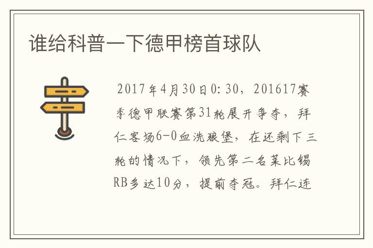 谁给科普一下德甲榜首球队