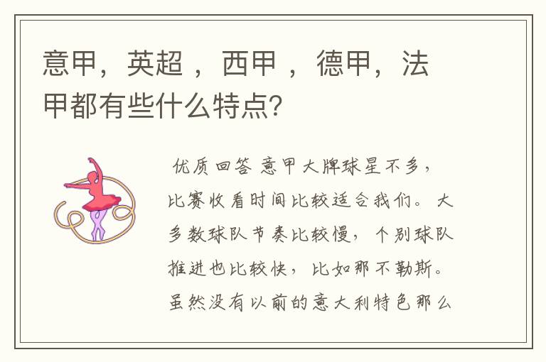 意甲,英超 ,西甲 ,德甲,法甲都有些什么特点?