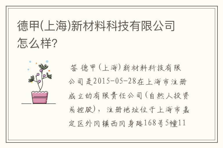 德甲(上海)新材料科技有限公司怎么样?