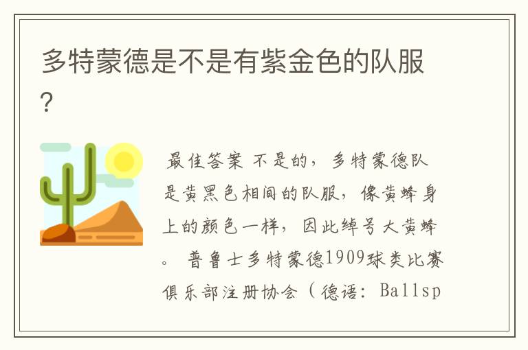 多特蒙德是不是有紫金色的队服?