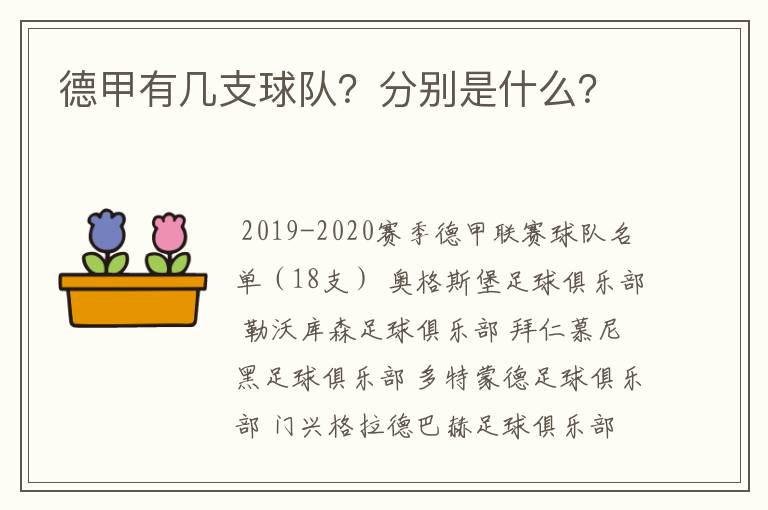 德甲有几支球队?分别是什么?