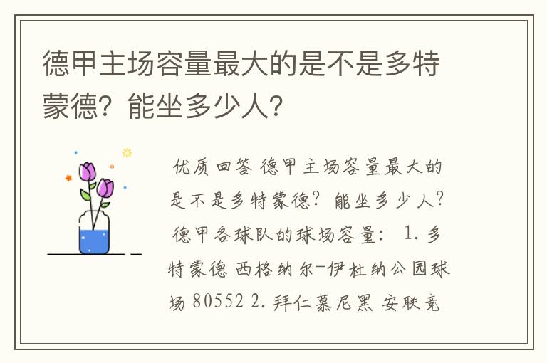 德甲主场容量最大的是不是多特蒙德?能坐多少人?