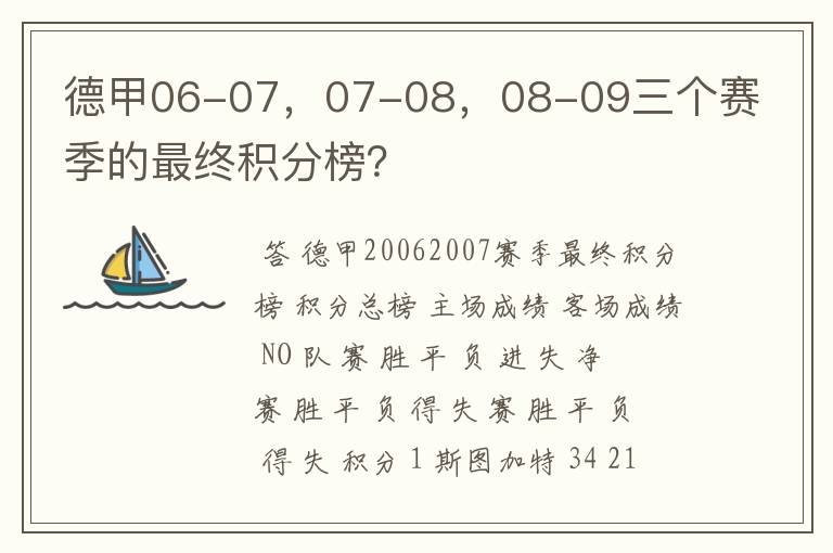 德甲06-07，07-08，08-09三个赛季的最终积分榜？