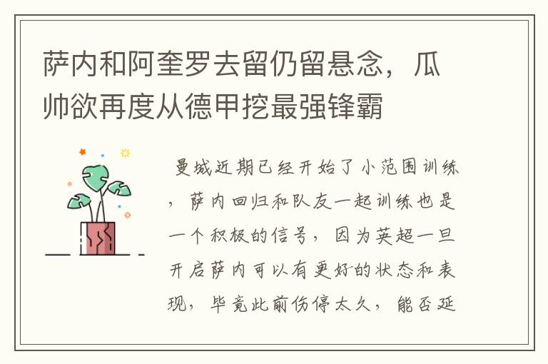 萨内和阿奎罗去留仍留悬念,瓜帅欲再度从德甲挖最强锋霸