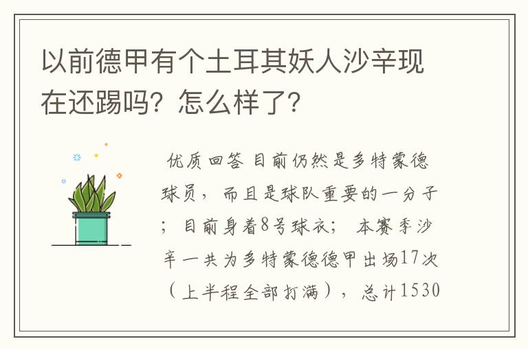 以前德甲有个土耳其妖人沙辛现在还踢吗?怎么样了?
