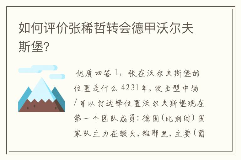 如何评价张稀哲转会德甲沃尔夫斯堡？