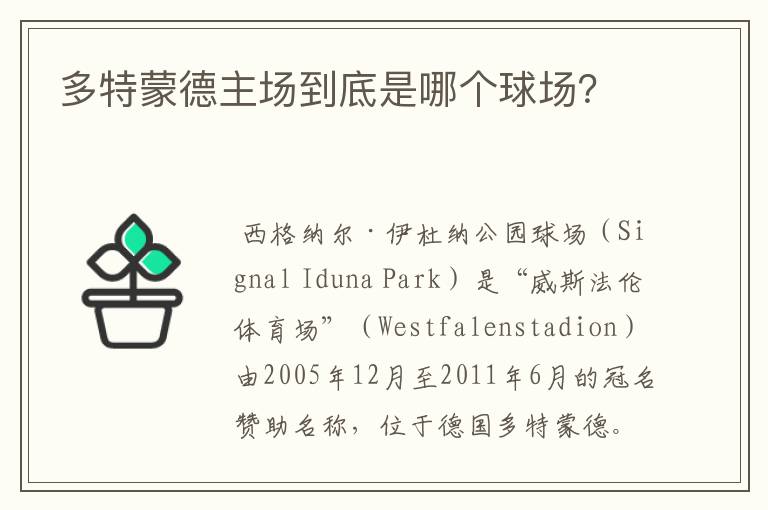 多特蒙德主场到底是哪个球场?