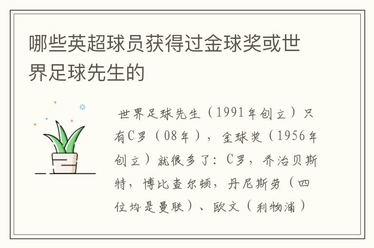 哪些英超球员获得过金球奖或世界足球先生的