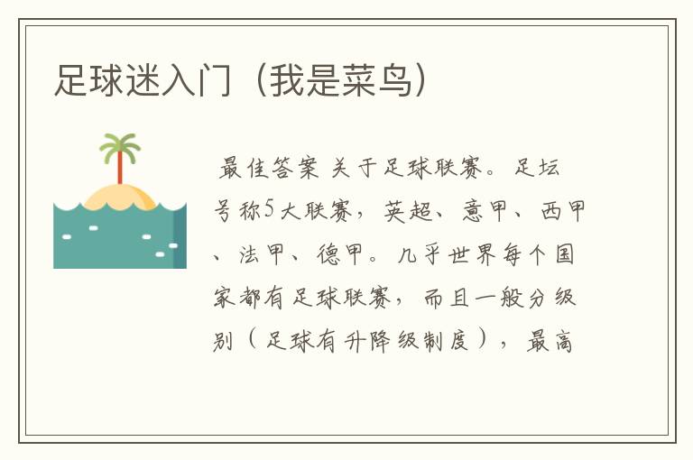 足球迷入门(我是菜鸟)