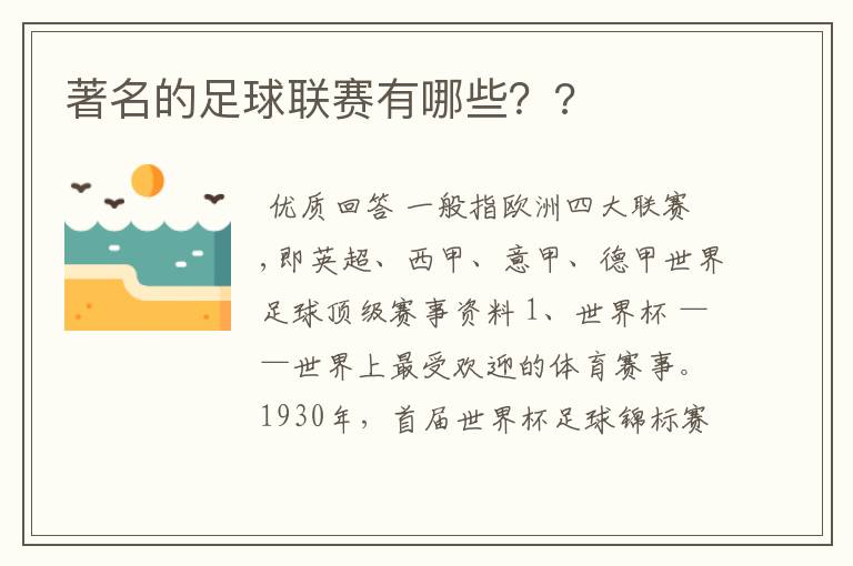 著名的足球联赛有哪些??