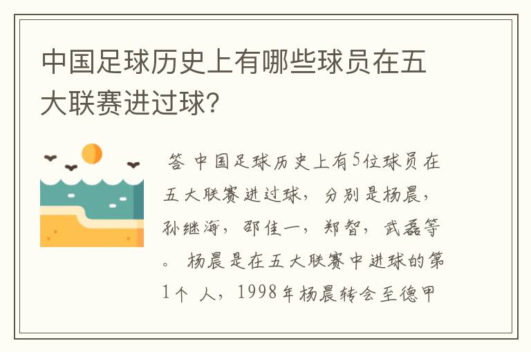 中国足球历史上有哪些球员在五大联赛进过球?