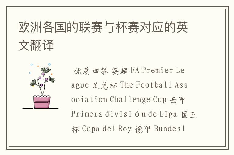 欧洲各国的联赛与杯赛对应的英文翻译