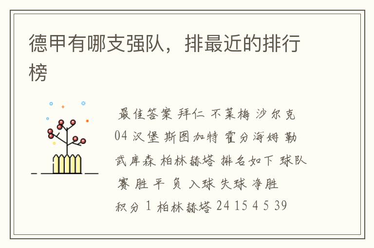 德甲有哪支强队,排最近的排行榜