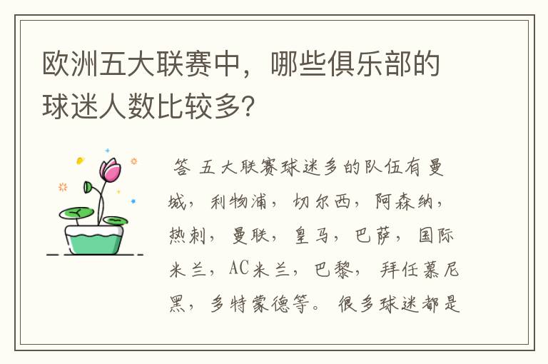 欧洲五大联赛中,哪些俱乐部的球迷人数比较多?