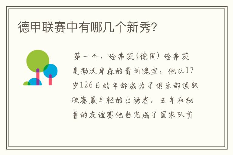 德甲联赛中有哪几个新秀?