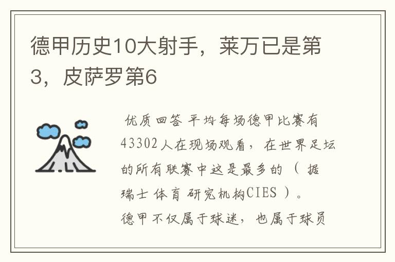 德甲历史10大射手,莱万已是第3,皮萨罗第6