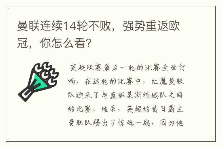 曼联连续14轮不败,强势重返欧冠,你怎么看?