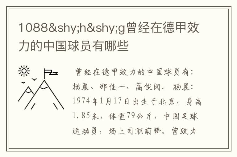 1088hg曾经在德甲效力的中国球员有哪些